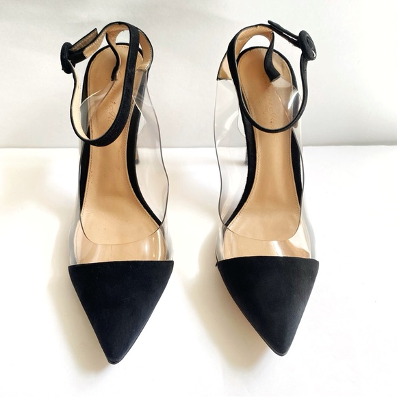 GIANVITO ROSSI CLEAR PLASTIC BLACK SUEDE SLINGBACK ANKLE STRAP POINTY TOE HEELS - Picture 4 of 13